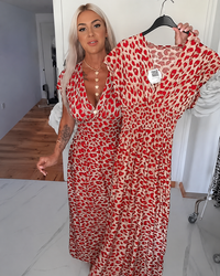 Dyshelle - Stilvolles Boho-Kleid mit V-Ausschnitt – Rot