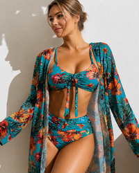 Gladys - Elegantes dreiteiliges Bikini – Blau