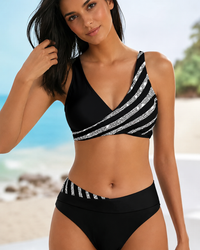Deliana - Schickes gestreiftes Bikini-Set – Schwarz