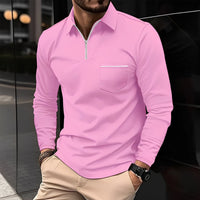 Florent - Herren-Langarm-Polo mit Zipper – Rosa
