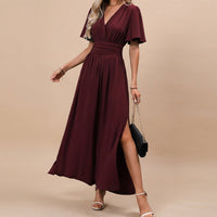 Leyli - Elegantes Midi-Kleid mit Schlitz – Dunkelrot
