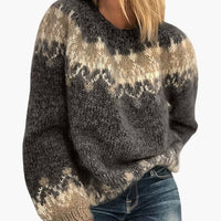 Damen pullover mit Rundhalsausschnitt und Musterstrick – Schwarz