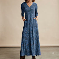 Adeline - Vintage-Kleid mit langen Ärmeln – Blau