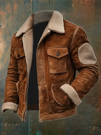Rustikale Lederjacke mit Sherpa-Futter für Männer – Braun