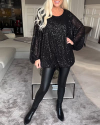 Emma | Stilvolles Damen Top mit Rundhals & Pailletten – Schwarz