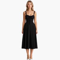 Sommerkleid für Damen - Luftiges Maxi Strandkleid mit Corsage – Schwarz