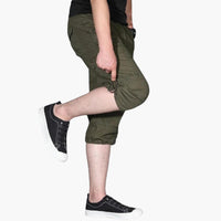 Herren 3/4 Cargohose mit Taschen für Frühling und Sommer – Oliv