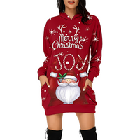 Georgia - Elegantes Weihnachtskapuzenkleid für Damen – Rot / Weiß