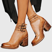 Helene | Damen Stiefel Blockabsatz Schnallenriemen Elegant Herbst Urban – Hellbraun
