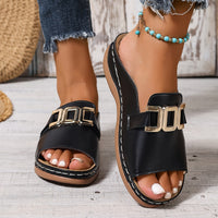 Melanie | Damen Sandalen Slip-On Schnalle Flach Komfort Sommer Alltag – Schwarz