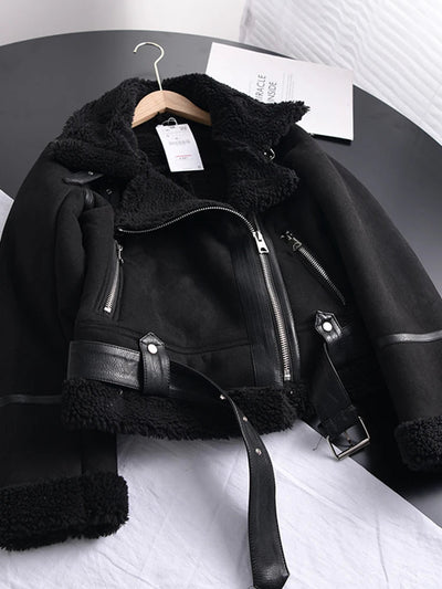 Geneviev | Bequemer Damen-Wintermantel aus Wildleder mit verstellbarem Gürtel und Fleece-Futter