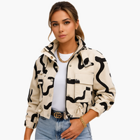 Damen Cropped Utility Jacke mit Reißverschluss vorn – Aprikose