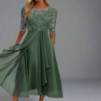 Elisa | Elegantes Midikleid mit Spitze – Grün