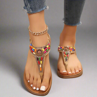 Berwinda | Flache Böhmische Gladiator-Sandalen – Gelb