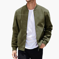 Bomber jacke für Herren mit geripptem Kragen und Reißverschluss – Oliv