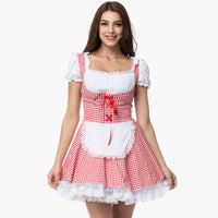 Schulterfreies Karo Dirndl kleid für Damen - Oktoberfest 2025 – Rot