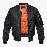 Herren Bomberjacke mit geripptem Saum und gestepptem Futter – Schwarz