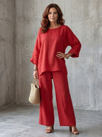 Prue | Oversized Tunika mit weitem Hosen-Set – Rot
