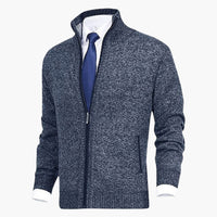 Herren Zip-Strickjacken mit Stehkragen und Rippbündchen – Blau