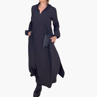 Emilia | Lockeres langes Kleid mit Revers und seitlichem Schlitz – Schwarz