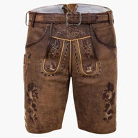 Bestickte Lederhose mit Gürtel für Herren - Oktoberfest 2025 – Braun