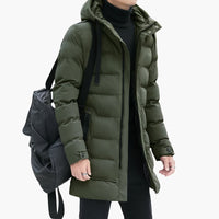Herren Steppjacke Lang mit Kapuze und Reißverschluss – Grün