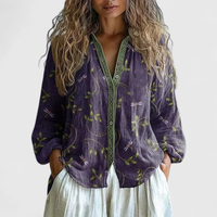 Carolin | Damen Top Bedruckt Knopfleiste Casual Feminin Alltag Sommer – Lila