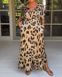 LISBETH - LANGES KLEID MIT TIERPRINT – Khaki