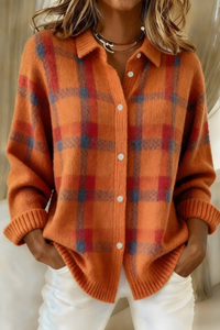 Anna – Weiche Strickjacke mit Karomuster – Orange