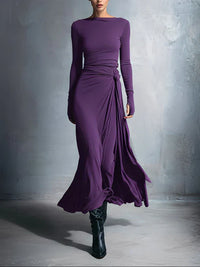 Emma | Damen Maxikleid mit seitlichem Knoten – Lila