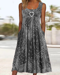 Damen Rundhalsausschnitt Ärmelloses Ibiza Kleid | Midi – Grau