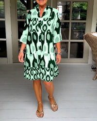Amy Midi-Kleid | Lässiges A-Linien-Midi-Sommerkleid mit Muster – Grün