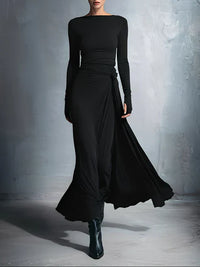 Emma | Damen Maxikleid mit seitlichem Knoten – Schwarz