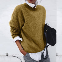 Damen-Strickpullover mit Rundhalsausschnitt | Langarm – Khaki