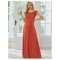 Damen Kleid mit Plissierten Kappenärmeln | Maxi – Gebrannte Orange