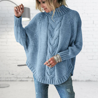 Strick Rollkragenpullover mit Batwing Ärmeln – Blau