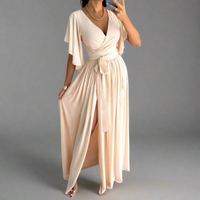 Quiswina | Elegantes V-Ausschnitt Mopp Kleid – Khaki