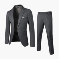 Herren Sommer Anzug Zweiteiler mit Revers und Flatfront Hose – Dunkelgrau