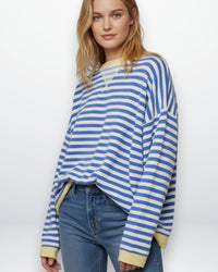 Gestreiftes Oversized Longsleeve für Damen mit überschnittenen Schultern – Hellblau