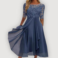 Paula | Elegant Chiffon Dress – Blau