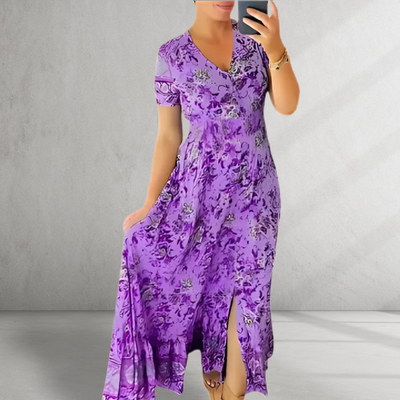 Heidi-Mode | Print Gemütliches V-Ausschnitt Lang Kleid