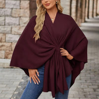 Sylora™ - Eleganter Warmer Poncho – Dunkelrot
