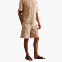 Plissee-Zweiteiler mit Kurzarmhemd - Herren Sommer-Set – Beige
