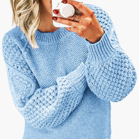 Damen pullover mit strukturierten Ärmeln und geripptem Saum – Himmelblau