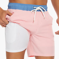 Gestreifte Herren-Badeshorts - mit Kordelzug und Taschen – Rosa