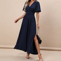 Leyli - Elegantes Midi-Kleid mit Schlitz – Marine