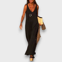 Solvida – Fließendes Sommerkleid mit V-Ausschnitt – Schwarz