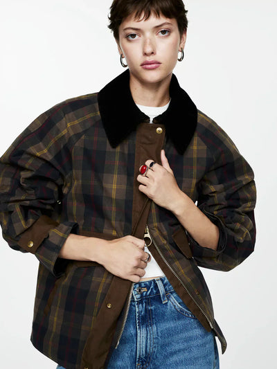 Hilina | Karierte Jacke mit Teddykragen für Damen