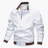 Herren Bomberjacke mit Reißverschluss und Rippkragen – Weiß