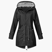 Damen Regenjacke mit Kapuze und Kordelzug an der Taille – Schwarz